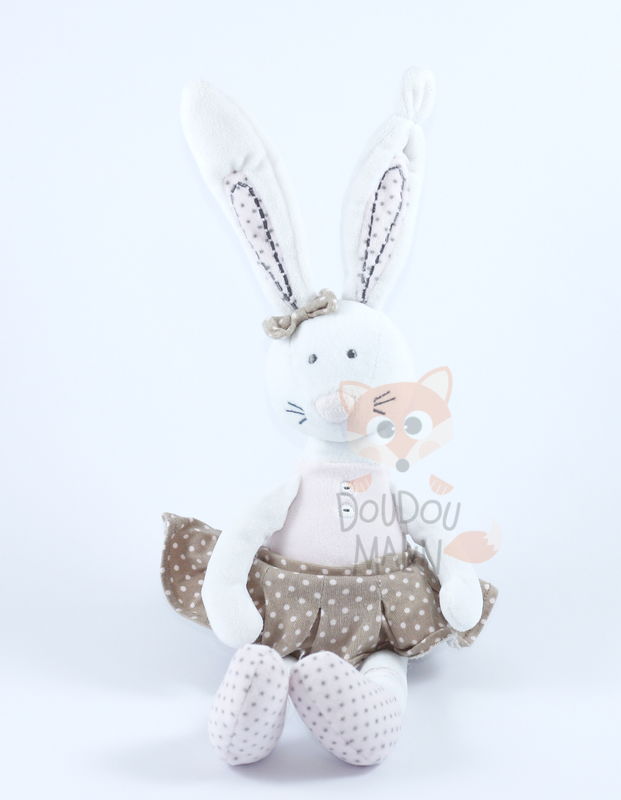 Soft toy rabbit white pink brown dress 